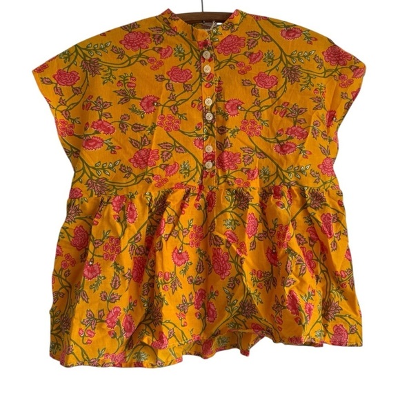 Milk Street Studio Tops - Milk Street Studio Floral Indian Cotton Babydoll Top Made In USA Size XS